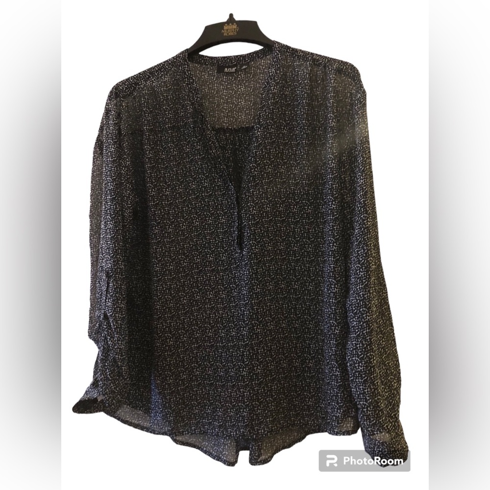 ANA Black and White Sheer Blouse Size XL
